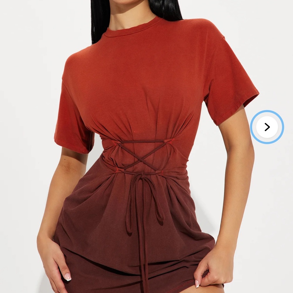 Fashion Nova Rust to Brown Ombre Lace-Up Midi Dress